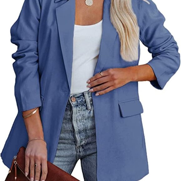 Casual Blazers Long Sleeve Open Front Button Work Office Blazer Jackets with - Picture 5 of 5